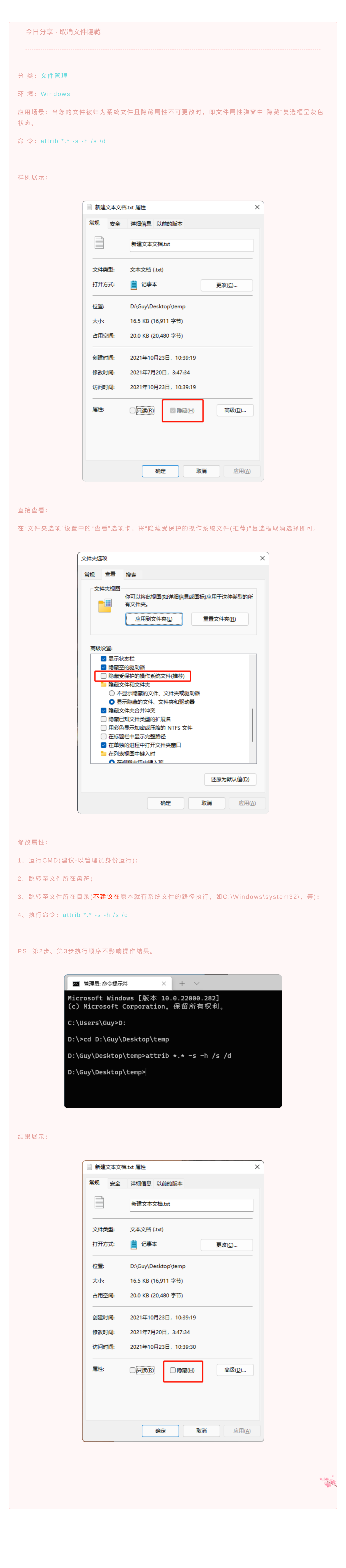 今日分享 · 取消文件隐藏